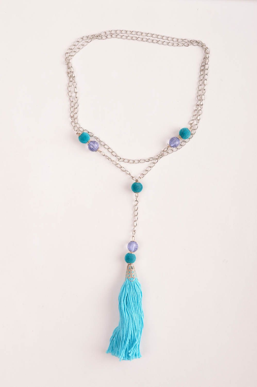 Beautiful handmade metal necklace bead necklace textile tassel pendant photo 2