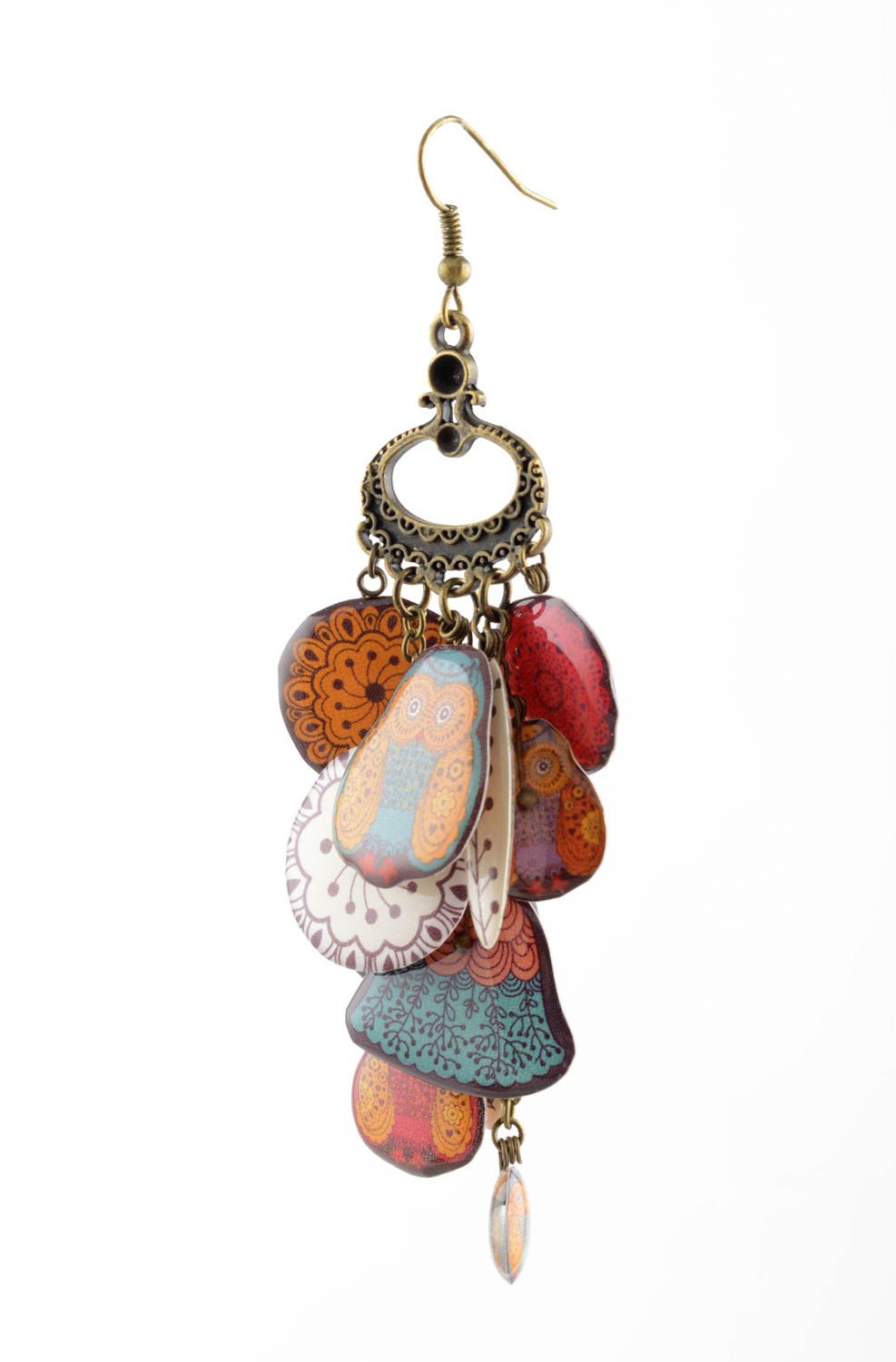 Boucles d'oreilles bronze Bijou fait main pendeloques multicolores Cadeau femme photo 1