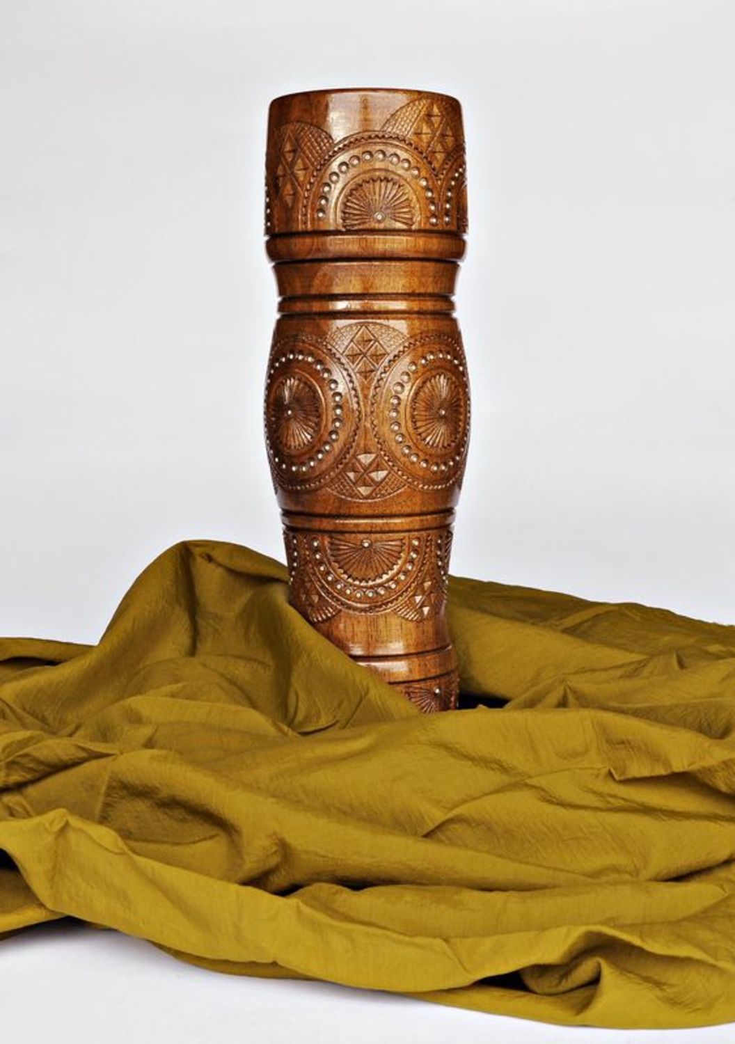 15 inches tall wooden handmade floor vase in tube shape 2,8 lb photo 1