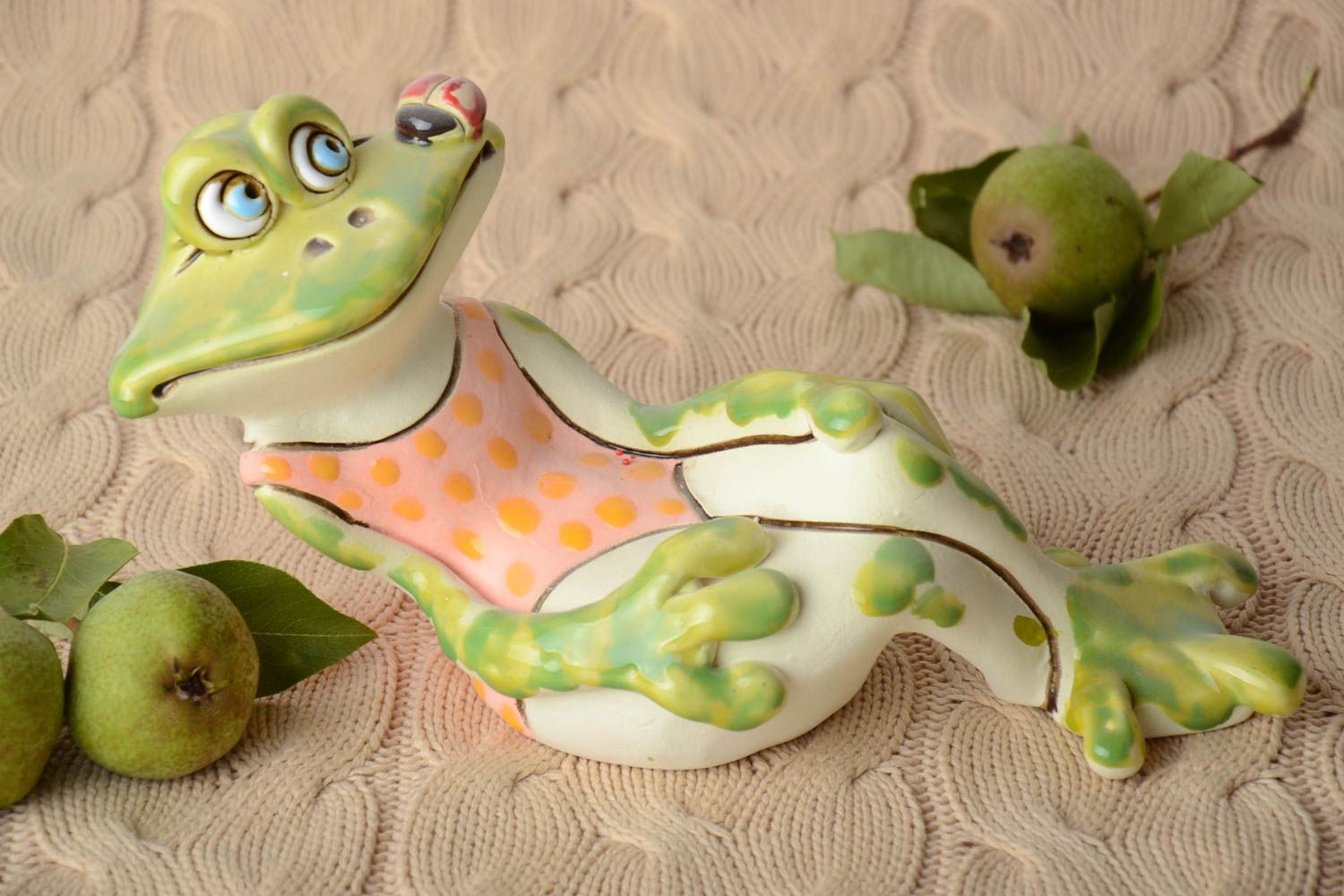 Handmade Deko Dekofigur Frosch ausgefallenes Geschenk Keramik Tischdeko Idee  foto 1
