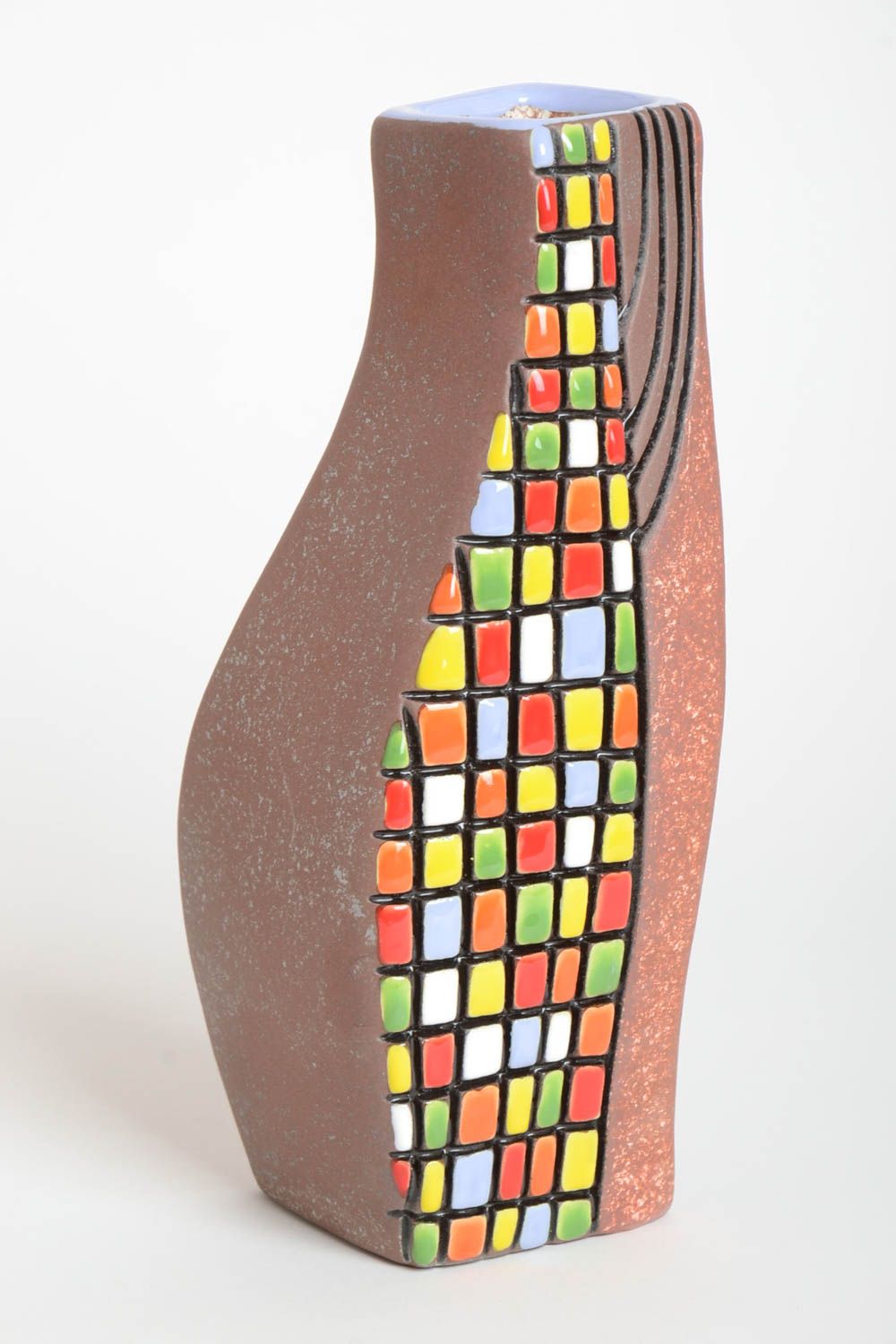 Vase argile Déco maison fait main Cadeau original haut à motif multicolore photo 2