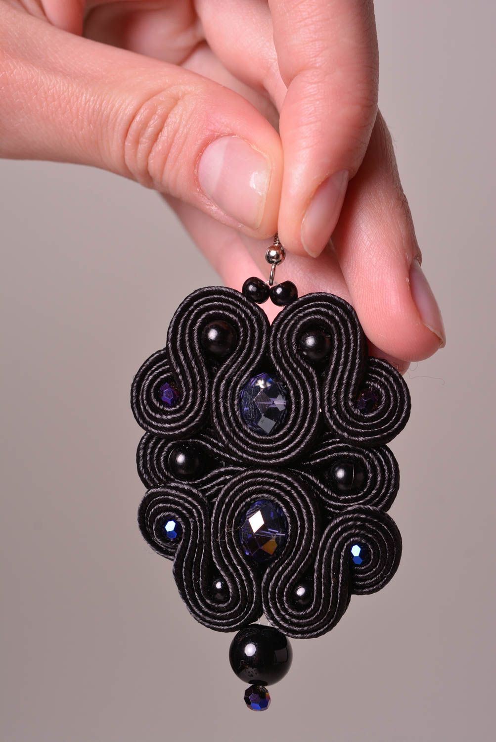 Handmade accessories soutache crystal earrings big black earrings women fashion  photo 2
