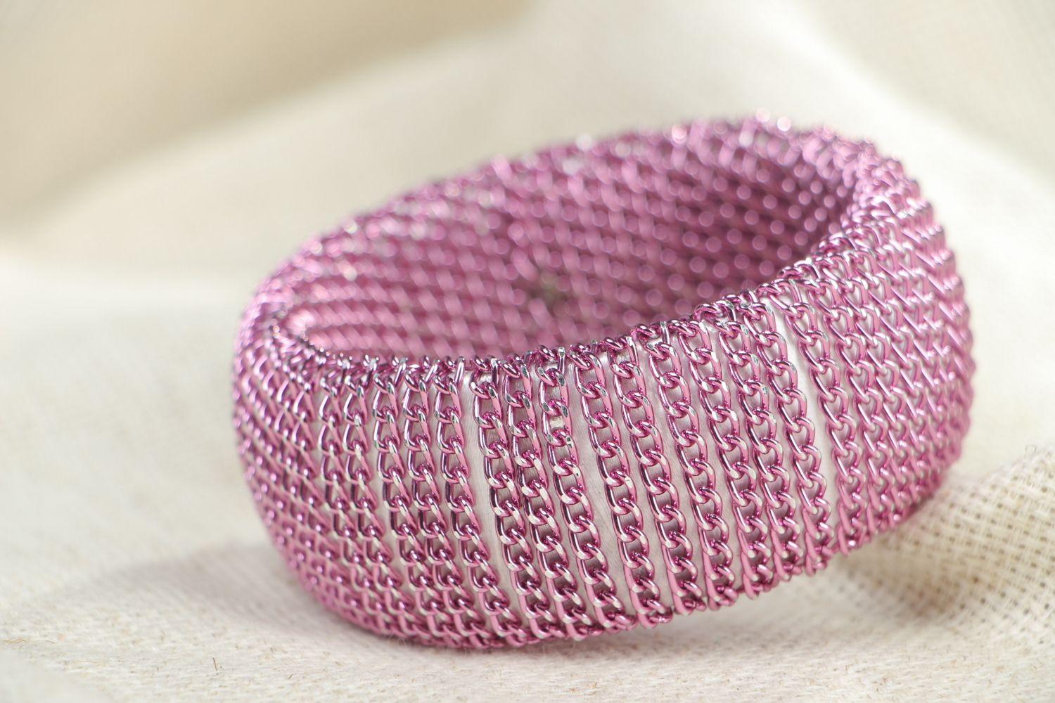 Handmade metal bracelet of violet color photo 4
