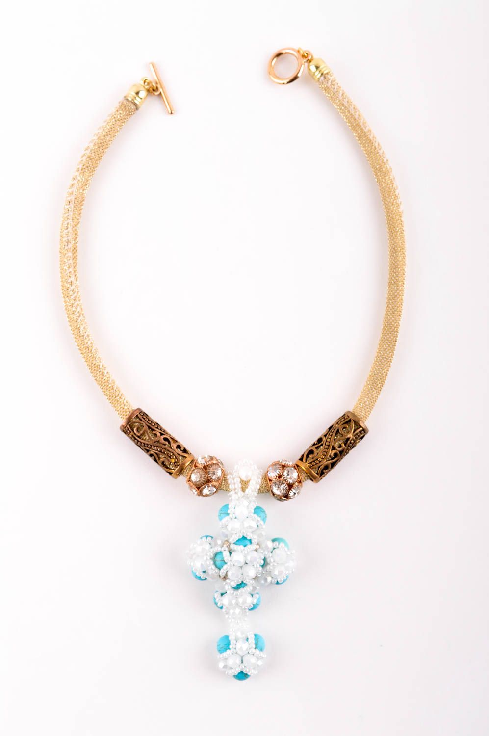 Collier pendentif croix Bijou fait main avec turquoise design Cadeau femme photo 5
