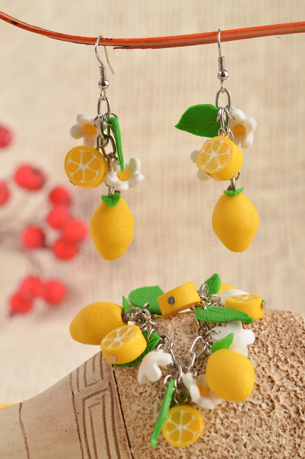 Lemon charms chain bracelet and earrings for teen girls photo 1