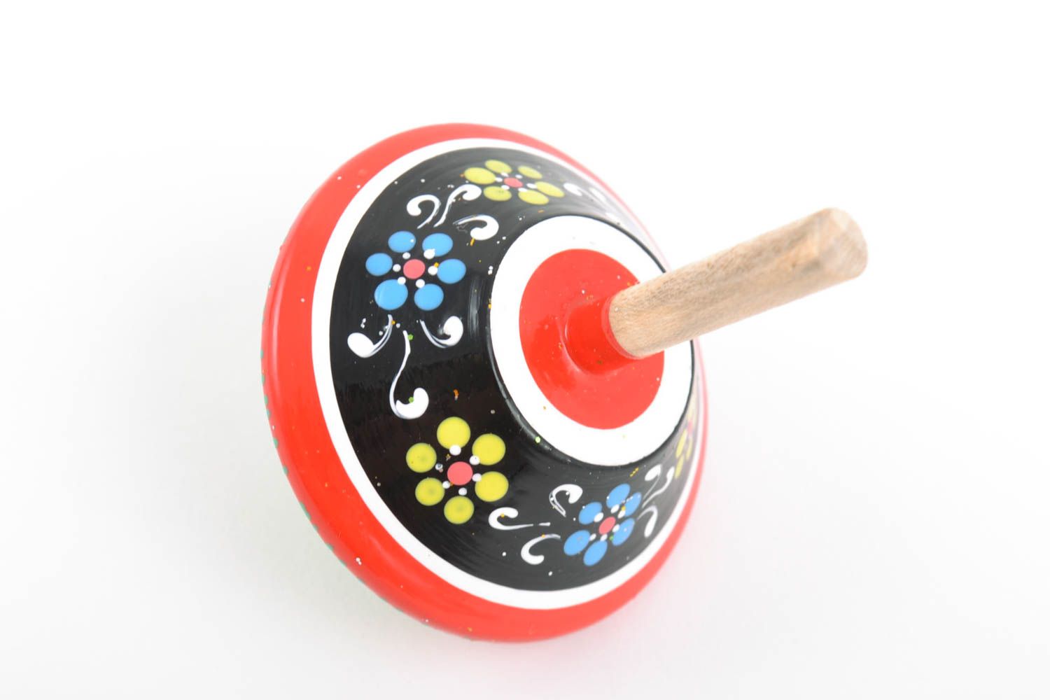 Beautiful painted handmade wooden spin top for children eco toy photo 4