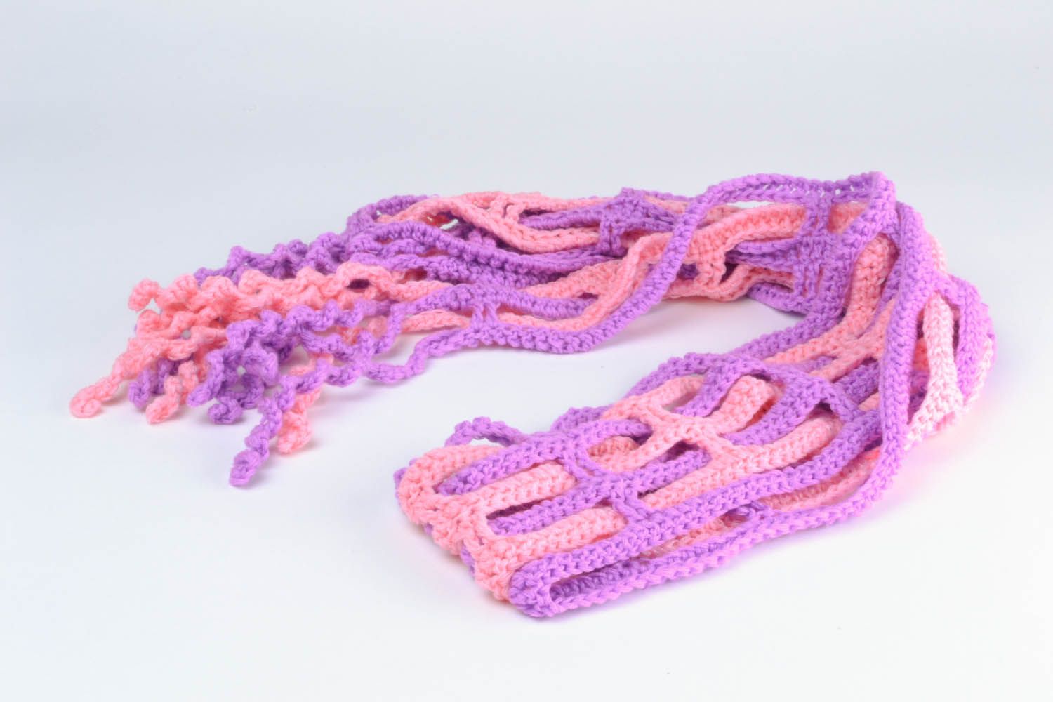 Écharpe tricotée au crochet rose et mauve  photo 4