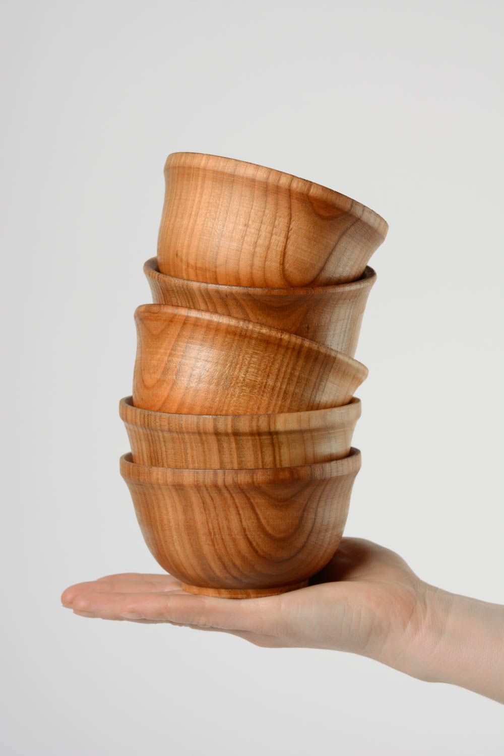 Petits bols creux en bois faits main originaux 5 pièces vaiselle écologique photo 3