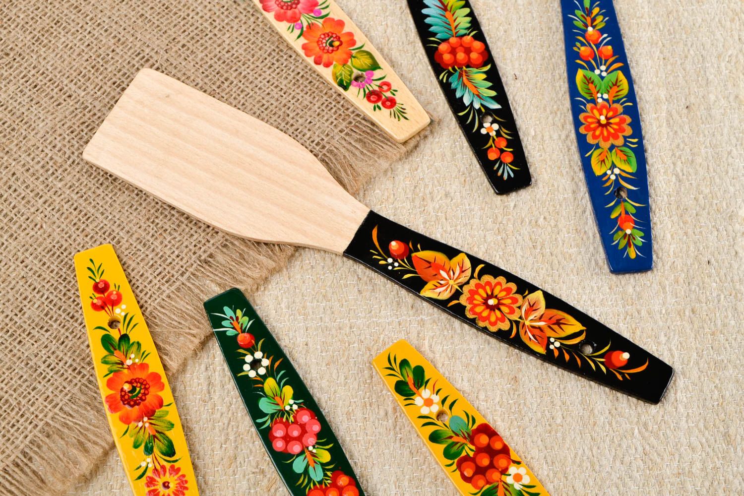 Handmade stylish wooden spatula unusual painted spatula ware in ethnic style photo 1