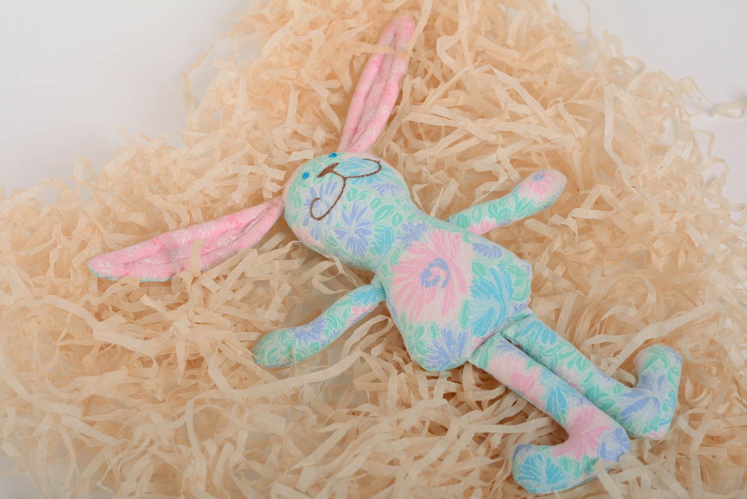 Colorful funny handmade fabric soft toy hare for children photo 3