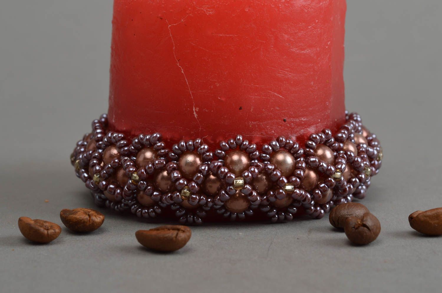 Bracelet en perles de rocaille et perles fantaisie fait main brun pour femme photo 1
