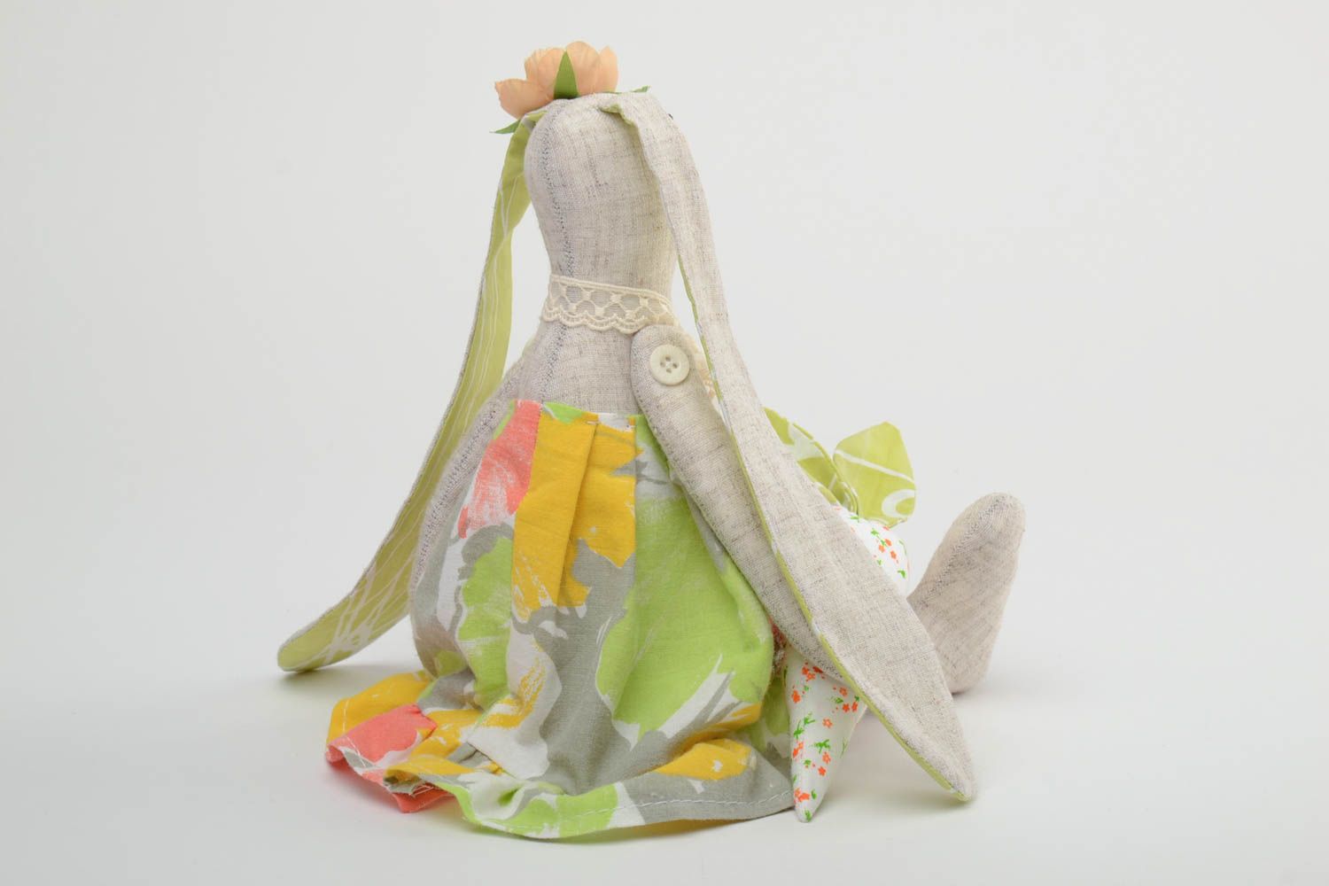 Handmade linen and cotton fabric soft toy hare for children and interior design photo 4