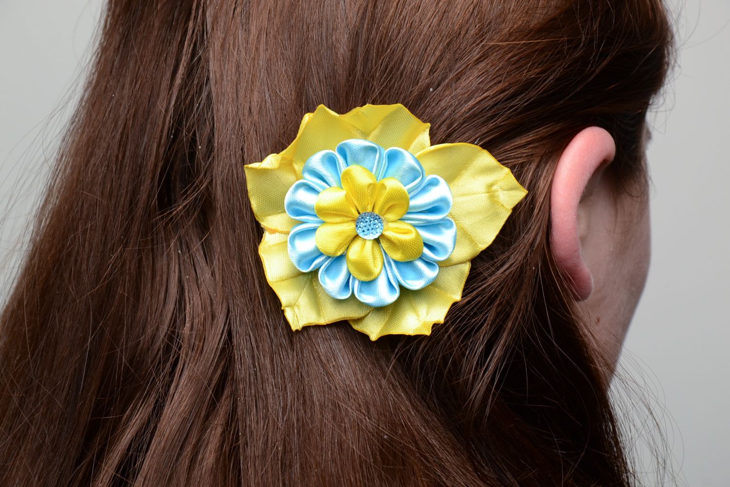 Kanzashi hair clip Yellow Flower photo 5