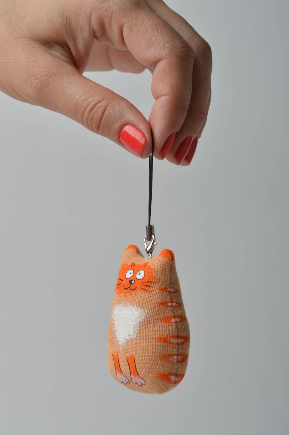 Porte-clé chat fait main Breloque sac Cadeau original roux tissu coton photo 2