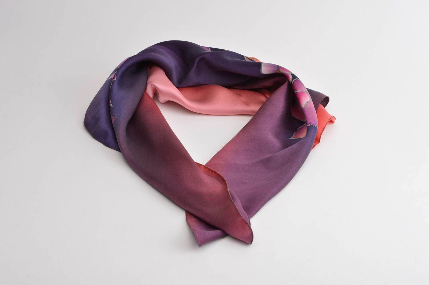 Красочный платок ручной работы платок из шелка оригинальный платок с цветочками фото 3