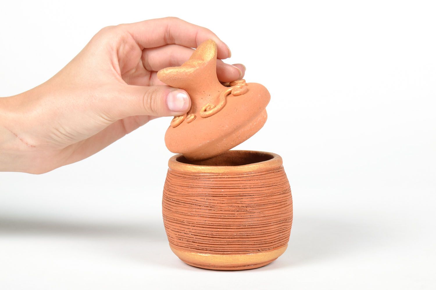 8 oz ceramic jar décor with lid in terracotta color 0,5 lb photo 5
