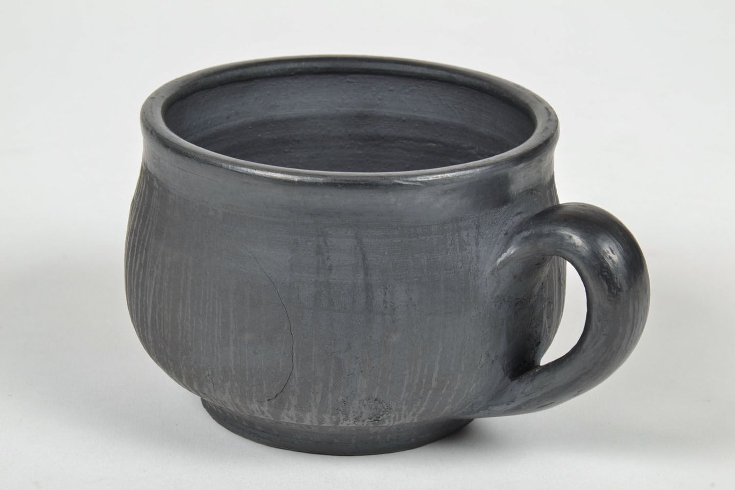 Black clay unglazed coffee cup with handle 0,75 lb photo 4