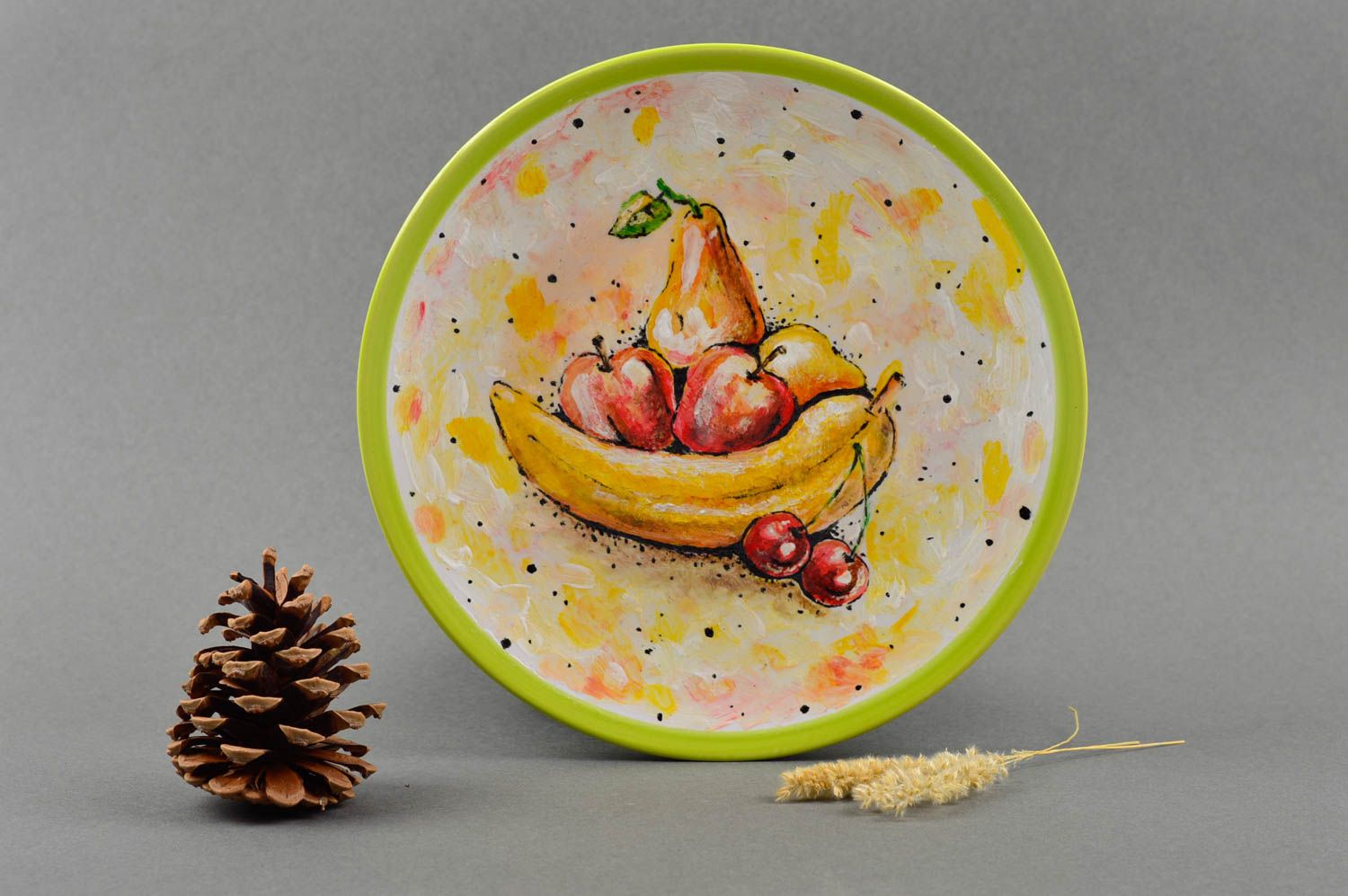 Керамическая тарелка ручной работы расписная тарелка настольный декор красивый фото 1
