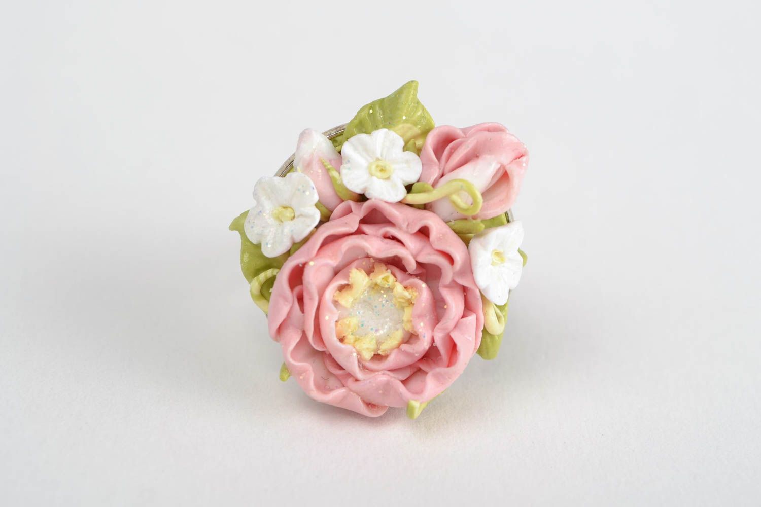 Beautiful handmade designer polymer clay flower ring women's jewelry photo 3