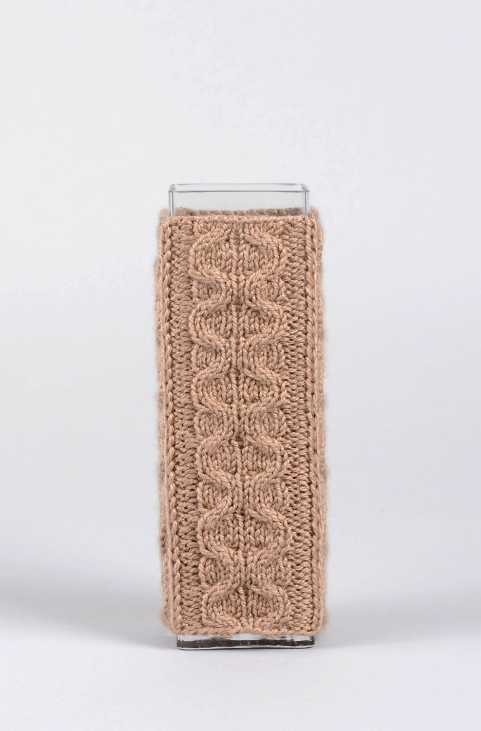 Vase verre fait main Vase haut design housse tricot beige Déco intérieur photo 2