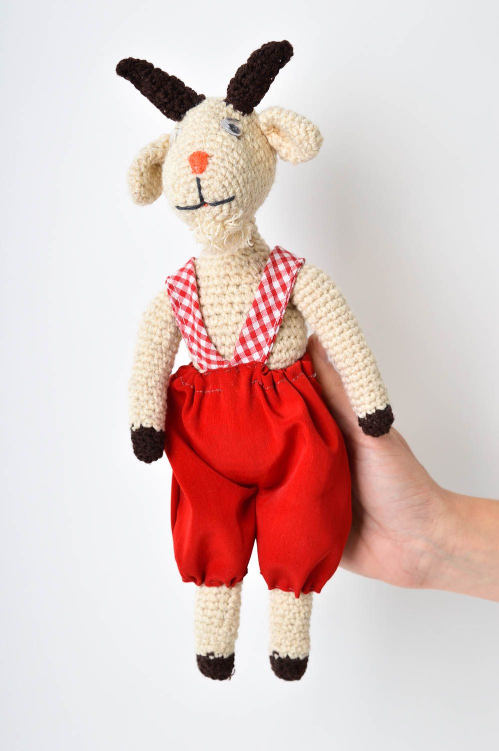Stofftier Ziege handmade Kinder Spielsache Geschenk Idee originell rot weiß foto 5