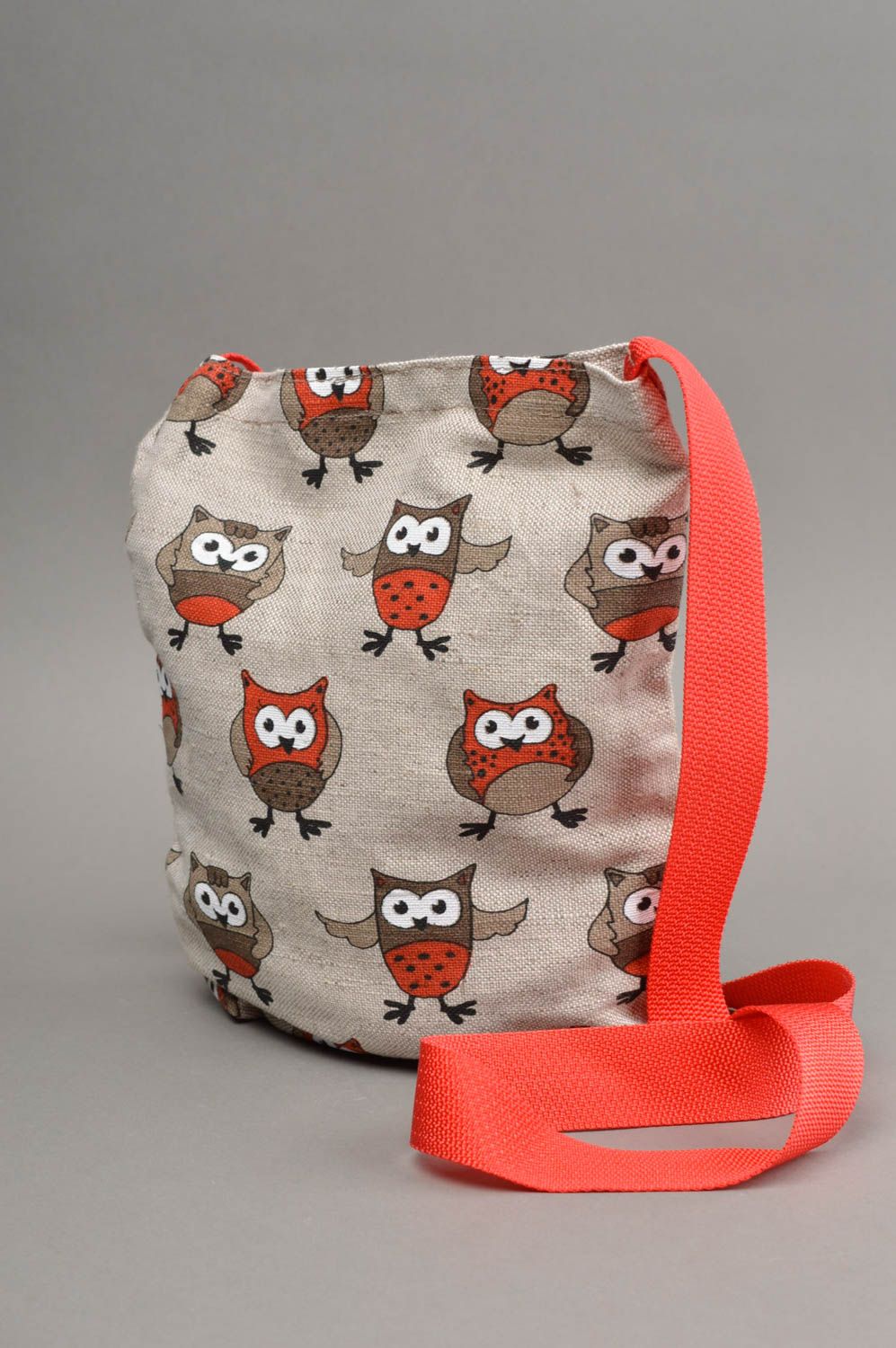 Sac en tissu fait main en lin et coton avec imprimé de hiboux accessoire photo 3