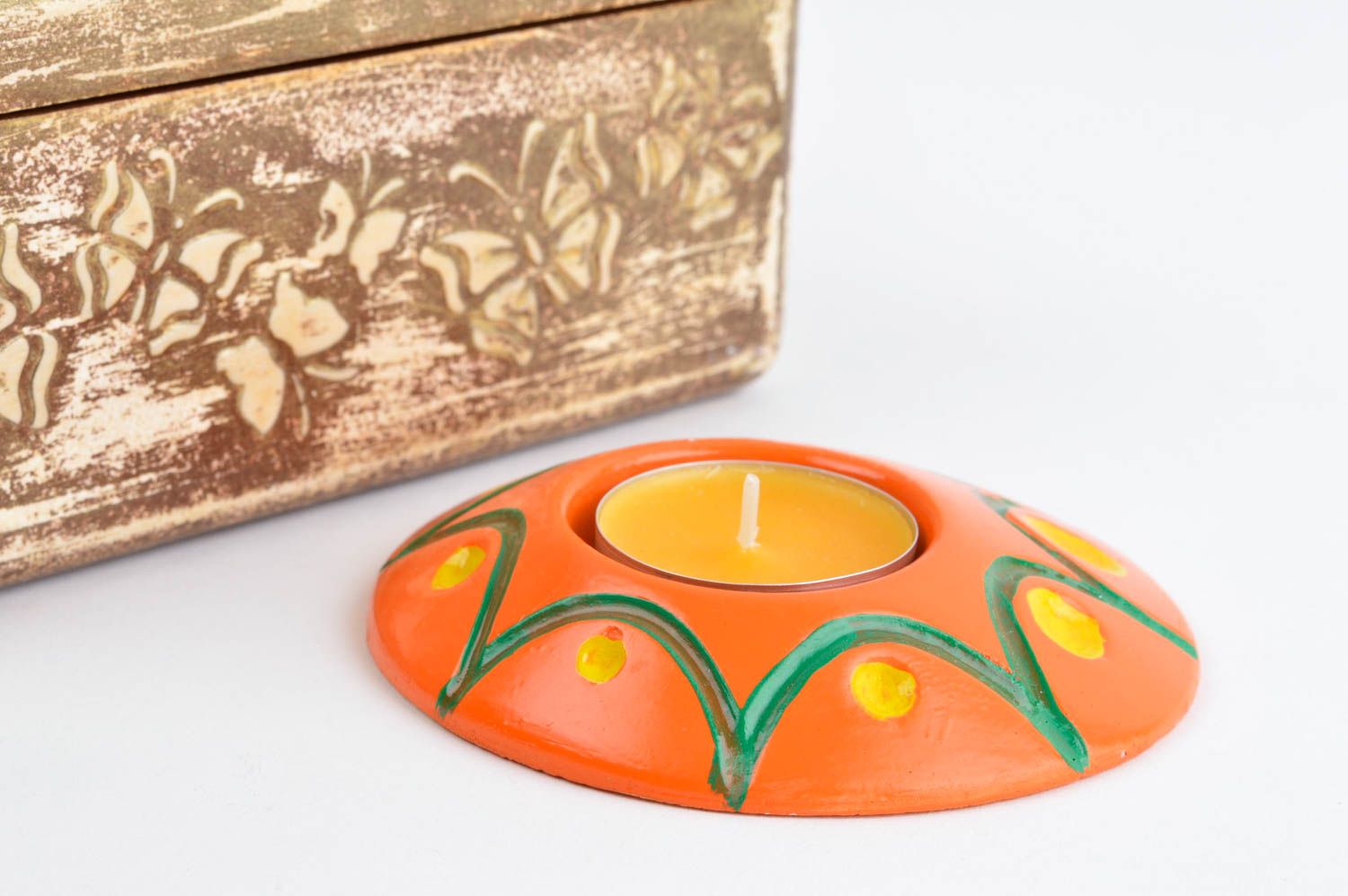 Bougeoir design fait main Support bougie plâtre orange Cadeau original photo 1