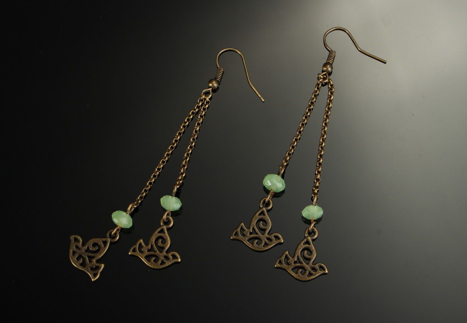 Long earrings made of bronze & crystal photo 3