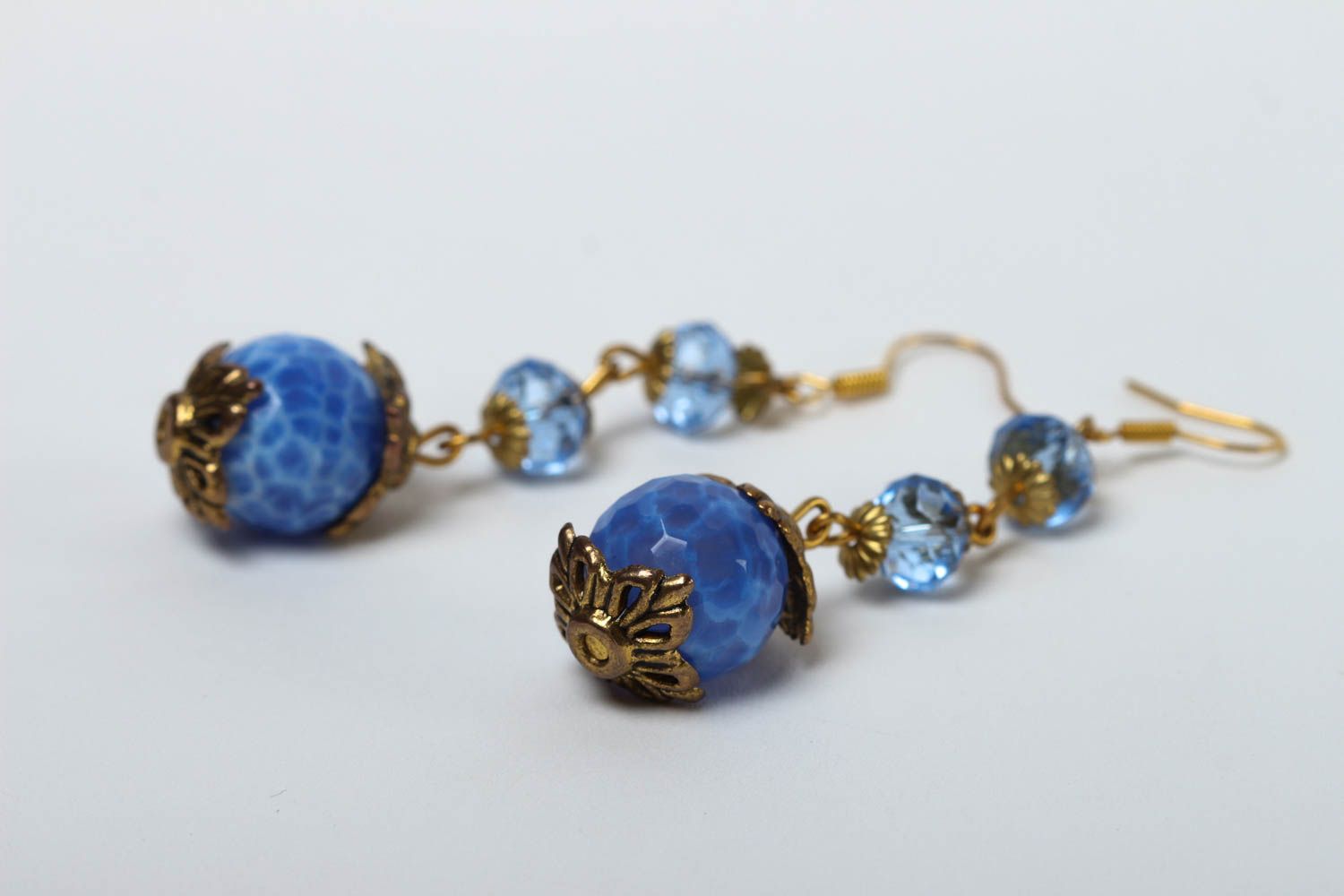 Pendientes originales azules con ágata bisutería artesanal regalo para mujer foto 2
