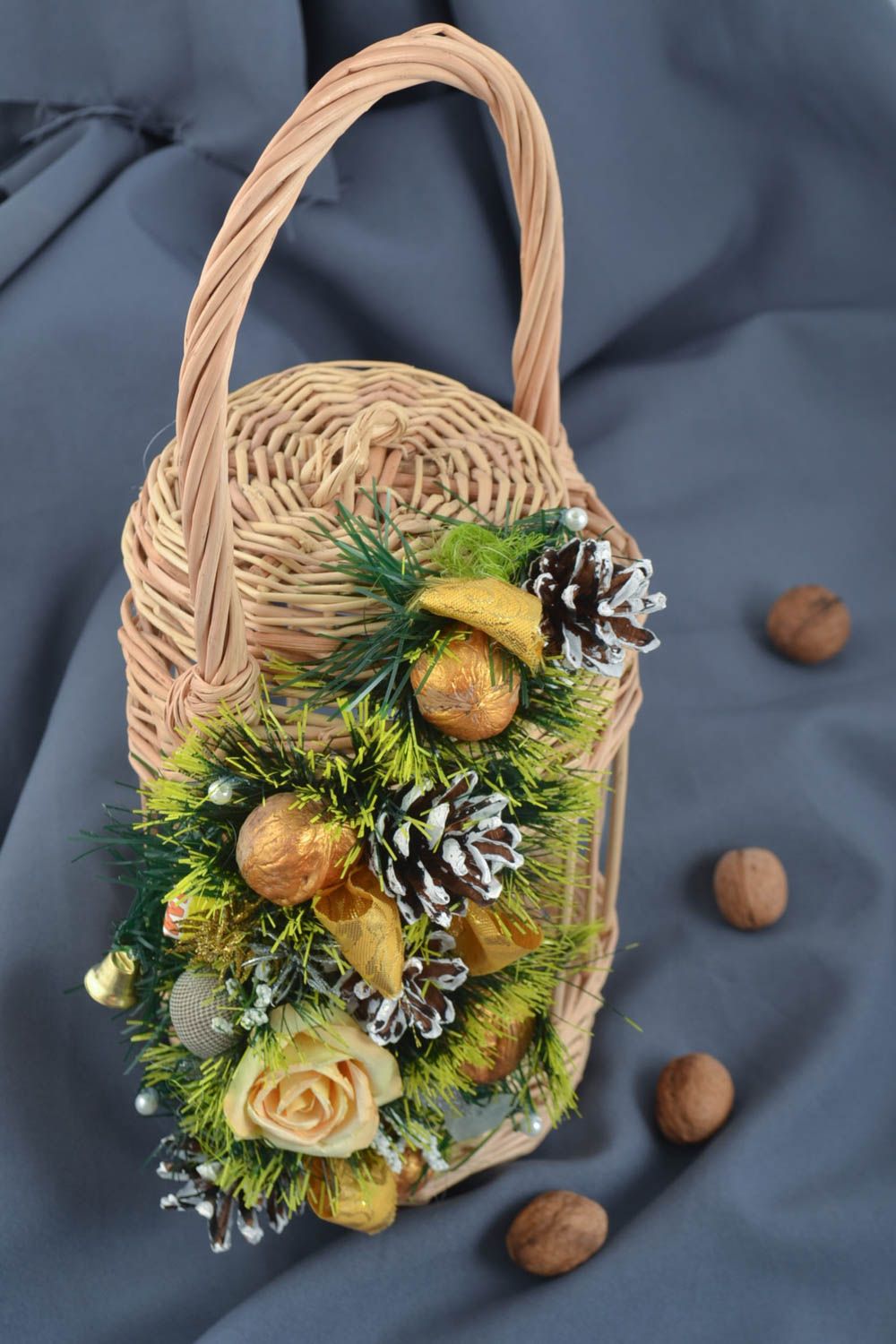 Handmade Korb mit Henkel Aufbewahrungskorb mit Deckel Weihnachten Dekoration foto 1