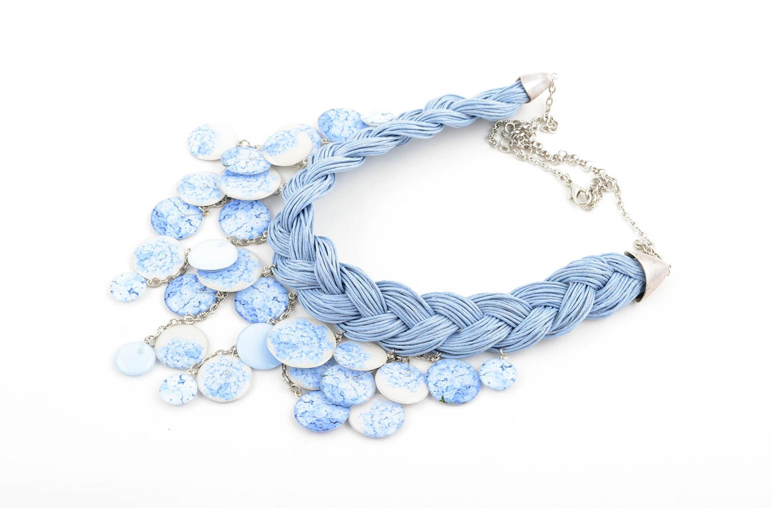 Handmade Stoff Halskette Designer Schmuck Halskette für Frauen blau massiv foto 2