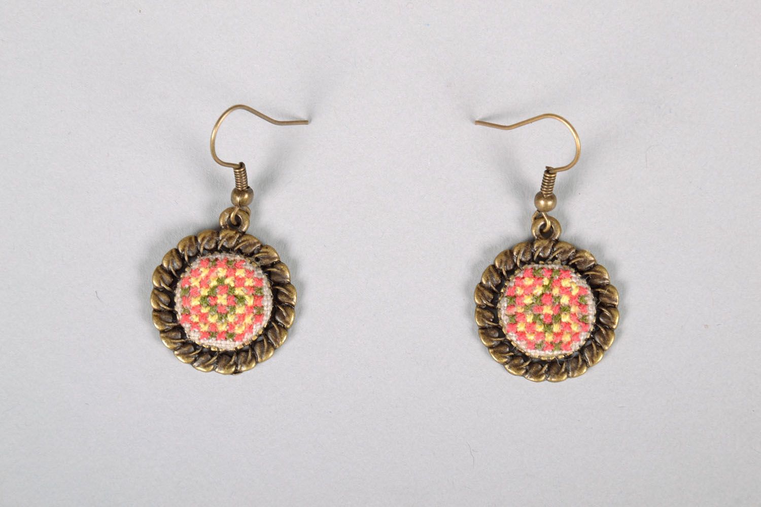 Earrings with cross stitch embroidery photo 2