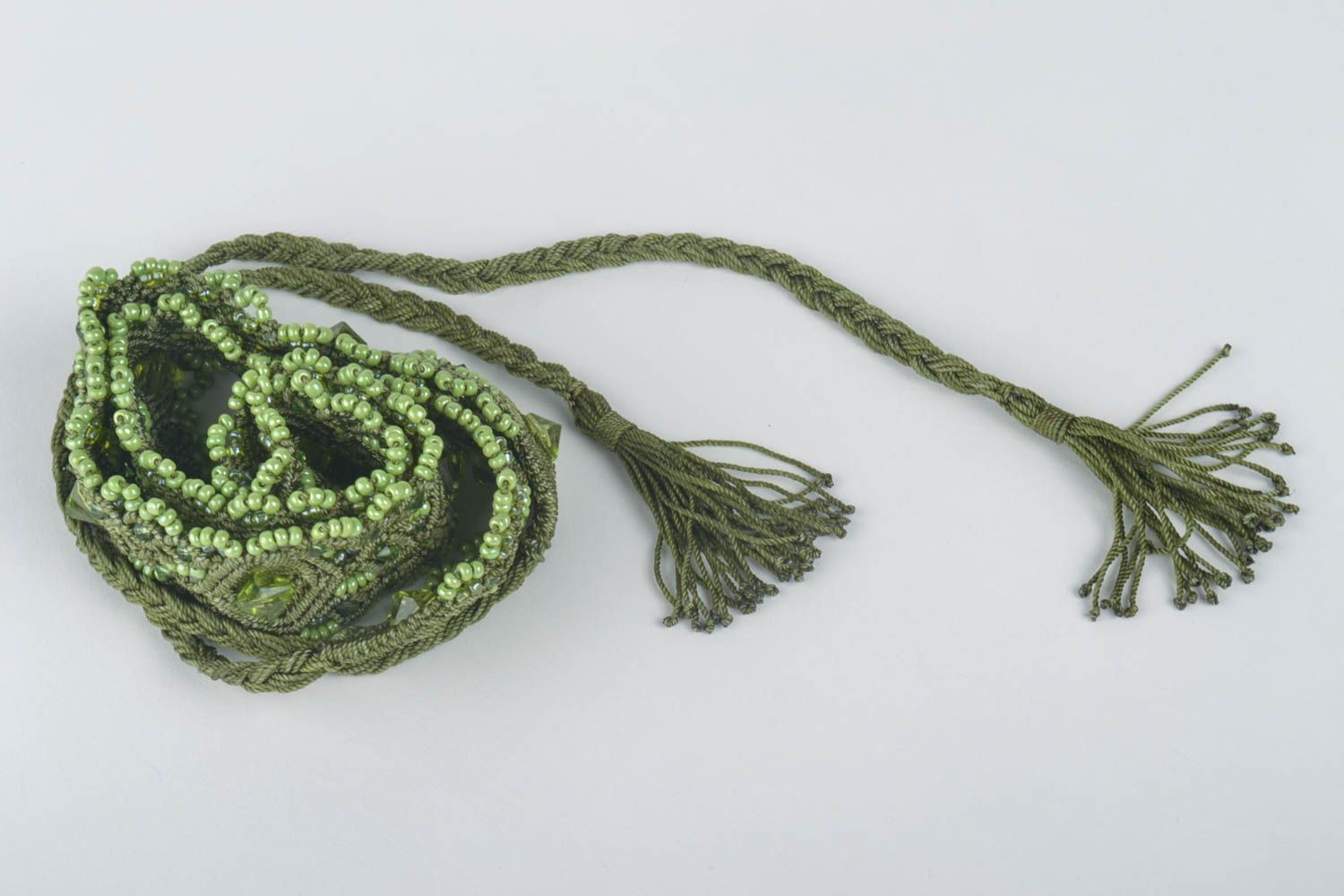 Пояс ручной работы женский ремень с бисером плетеный пояс для талии зеленый фото 2