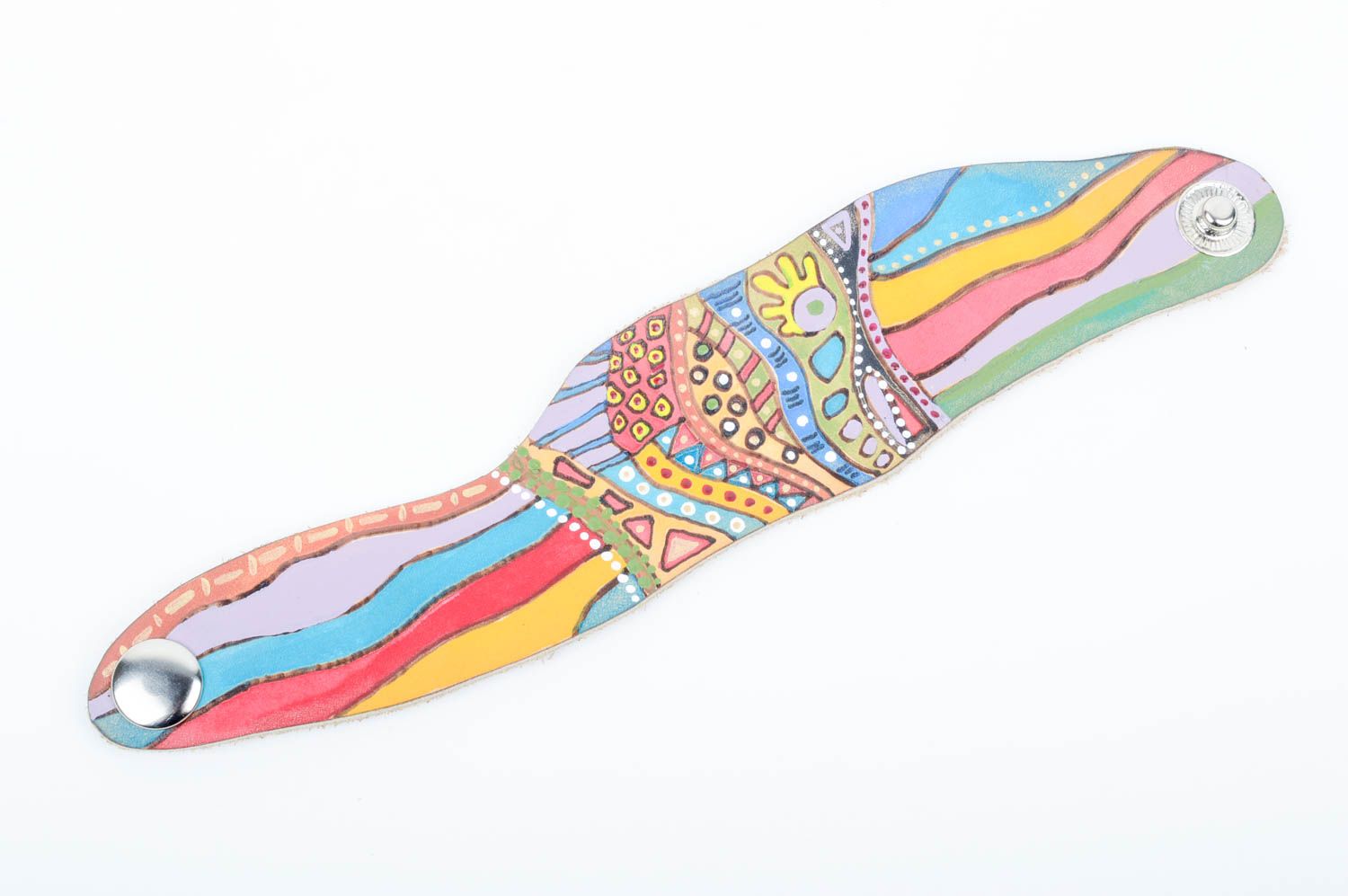 Bracelet large en cuir Bijou fait main multicolore peint Cadeau pour femme photo 3