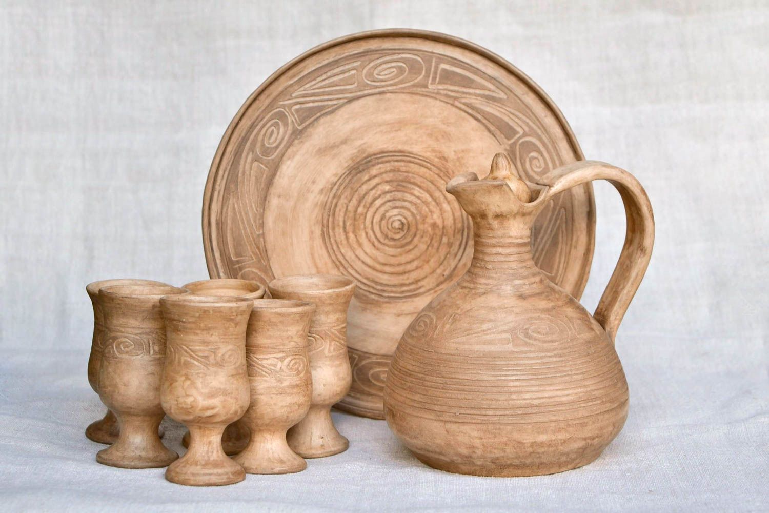 Keramik Geschirr Set handgefertigt Keramik Krug Tablett rund Keramik Becher foto 3