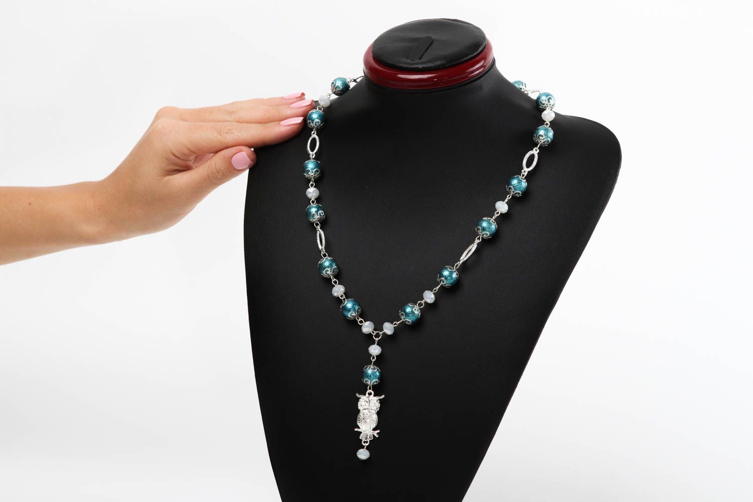 Collier pendentif Bijou fait main bleu céramique cristal élégant Cadeau femme photo 5