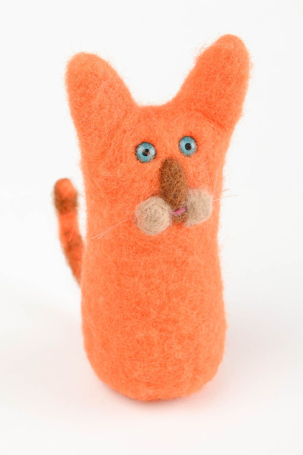 Peluche chat roux Jouet fait main en laine naturelle feutrée Cadeau enfant photo 3