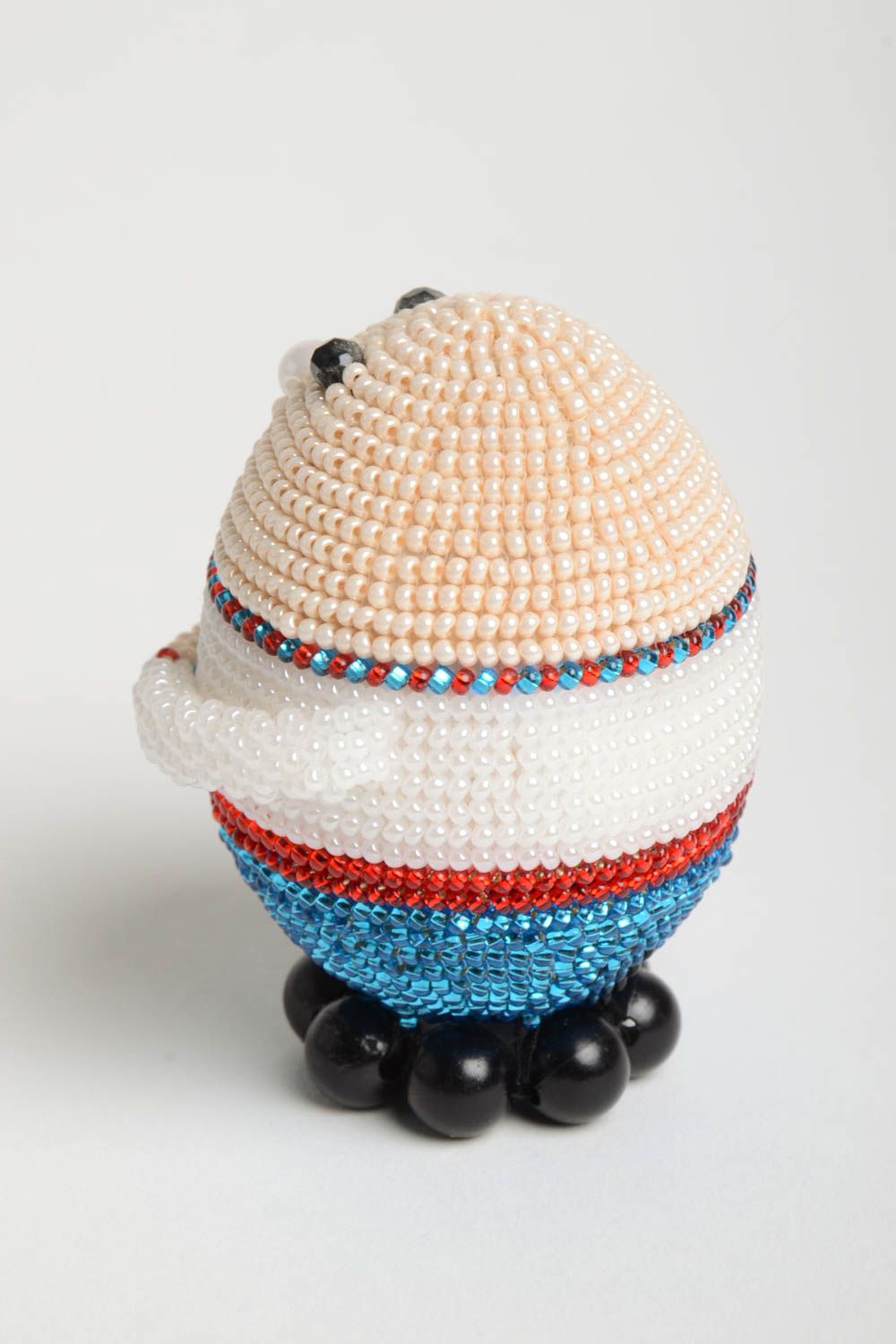 Wooden handmade souvenir stylish beaded egg designer statuette cute egg photo 3