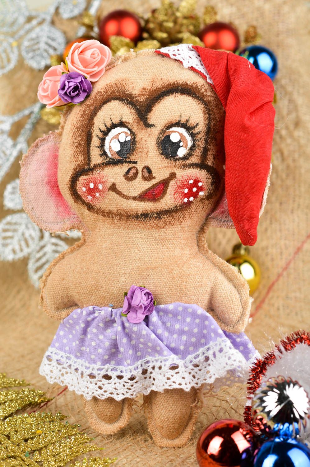 Handmade interior decor beautiful textile toy soft monkey toy decoration photo 1