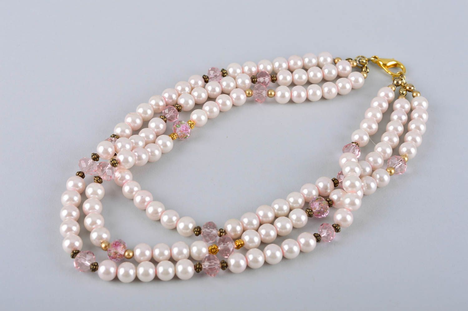 Handmade artificial pearls necklace unique designer jewelry accessory present photo 4