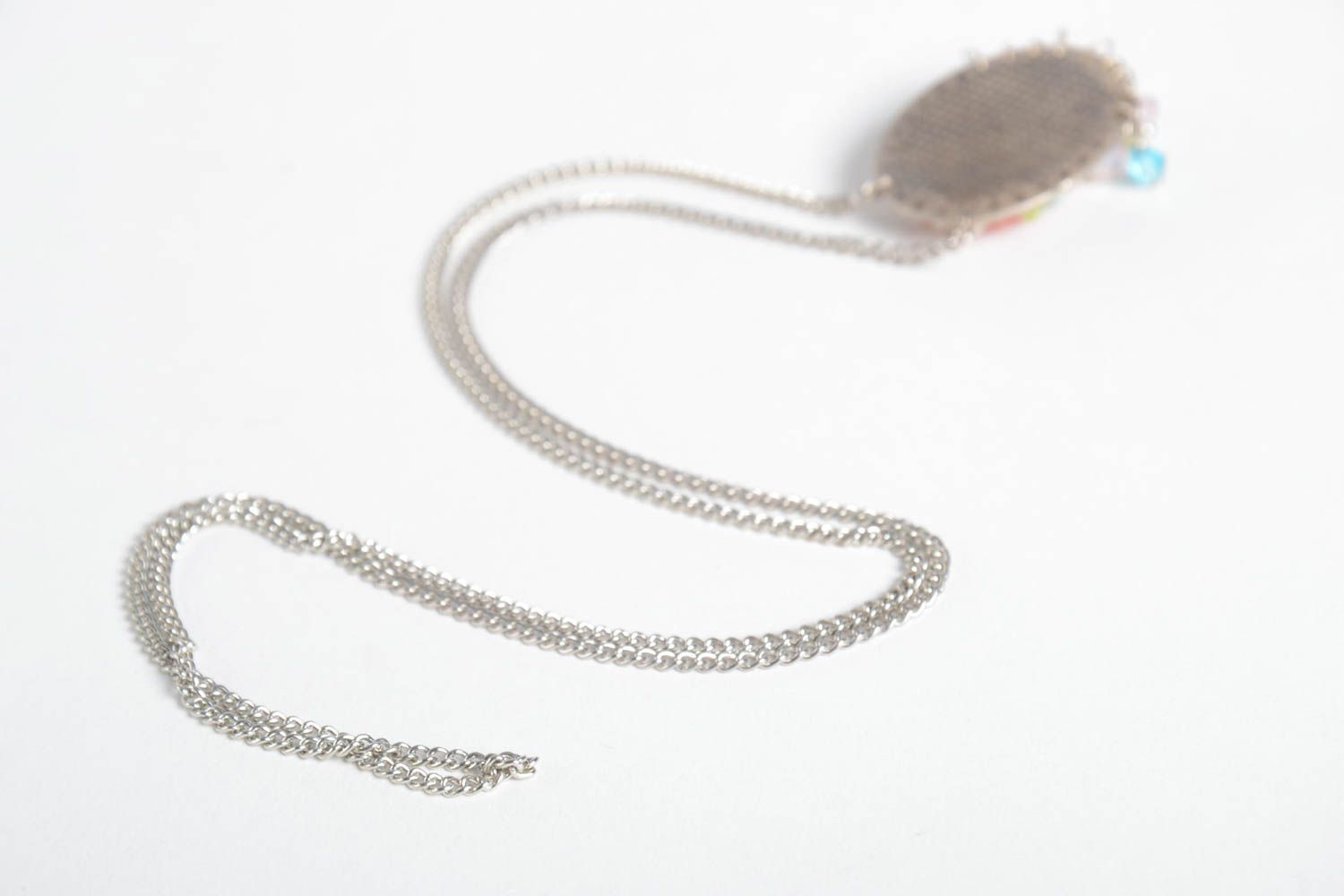 Stylish handmade plastic pendant on metal chain costume jewelry neck accessories photo 5