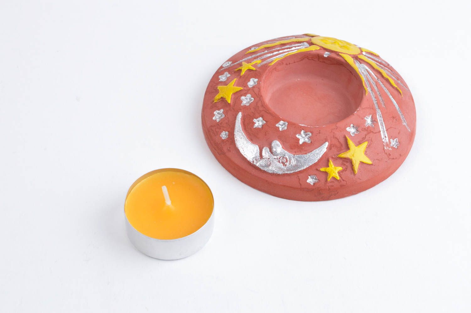Handmade ceramic hand-painted tea light candle holder 0,79 inch, 0,22 lb photo 3