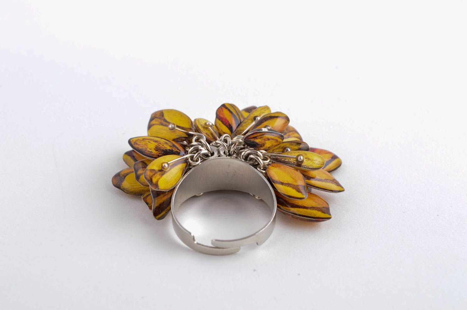 Красивое кольцо ручной работы элитная бижутерия необычное кольцо желтое фото 5