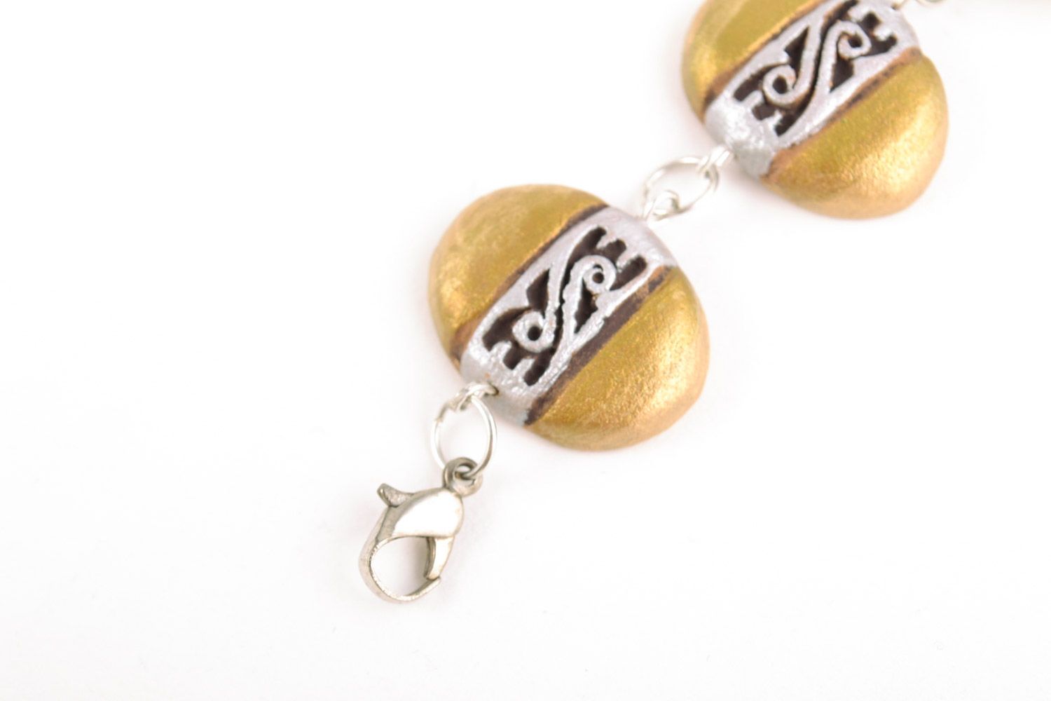 Bracelet en perles céramiques jaunes peint sur chaînette fait main pour femme photo 4