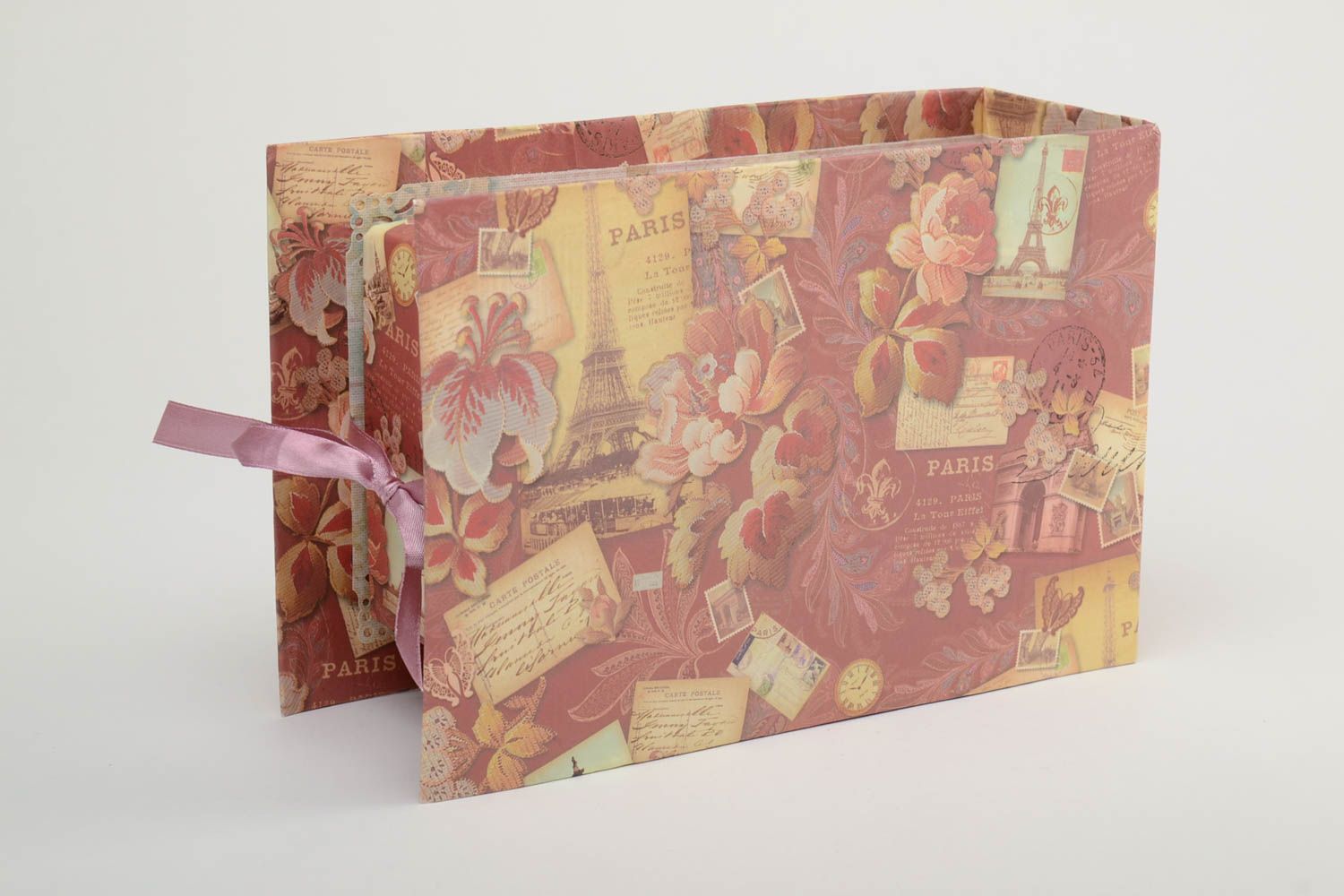 Decorative handmade box for gifts with ribbons and cloth inside made of cardboard photo 3