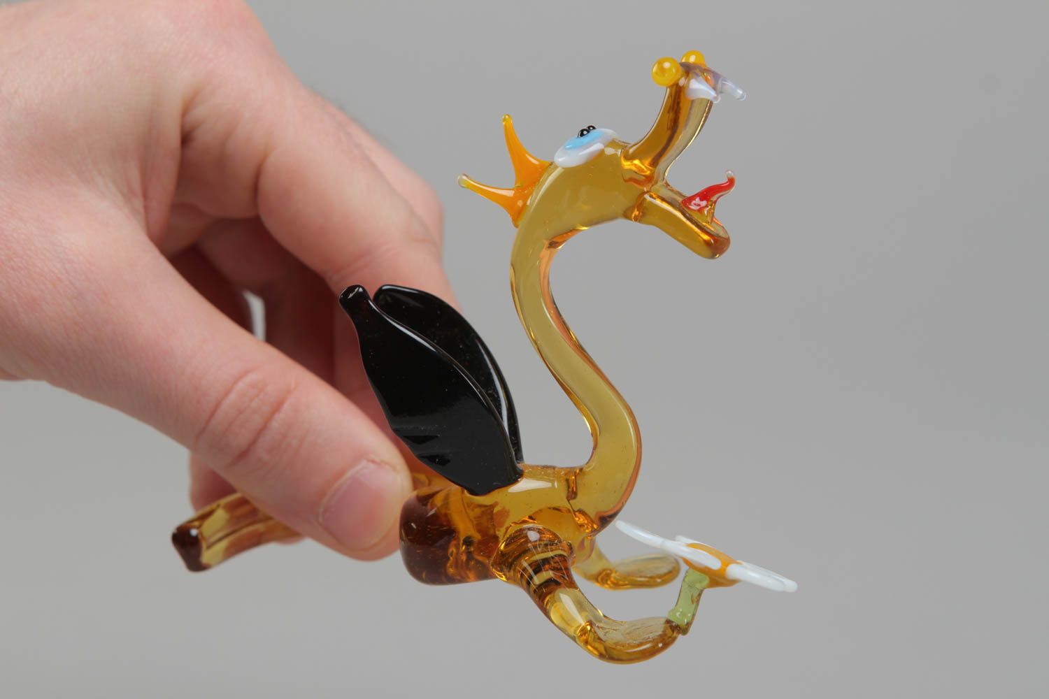 Figurine miniature en verre au chalumeau jaune décorative faite main Dragon photo 4