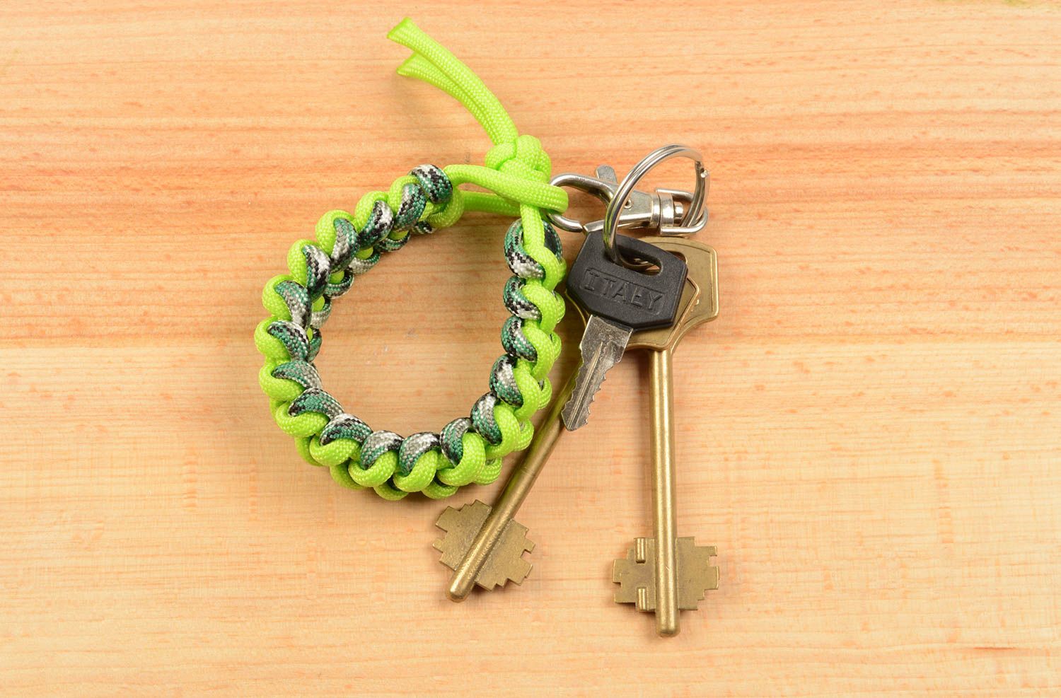 Handmade designer green keychain unusual accessory useful camping keychain photo 1