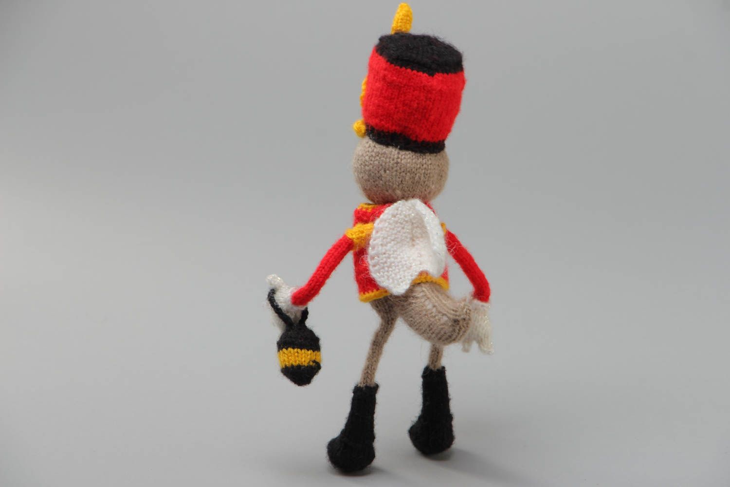 Handmade small soft knit toy in the shape of a mosquito in hussar uniform photo 4