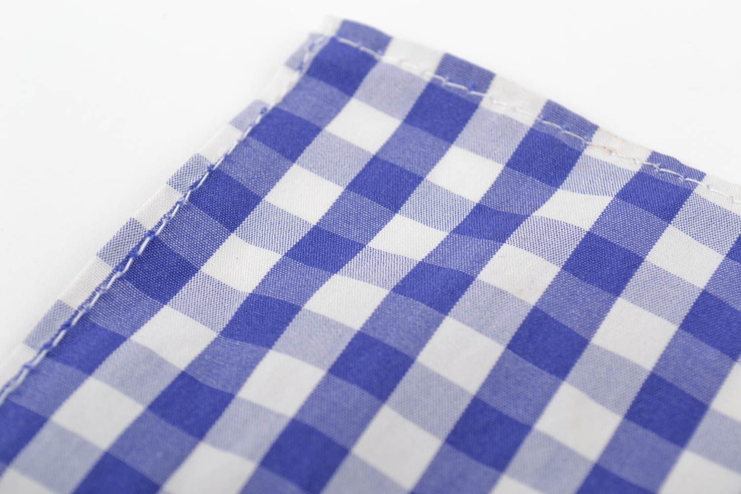 Mouchoir de poche blanc bleu en tissu de coton à carreaux fait main pour homme photo 2