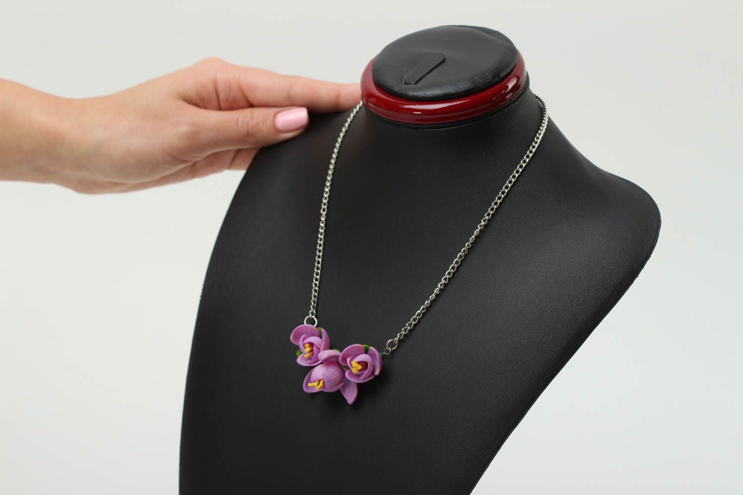 Halskette mit Anhänger Damen Kette Schmuck handgemacht Geschenk Idee lila foto 5